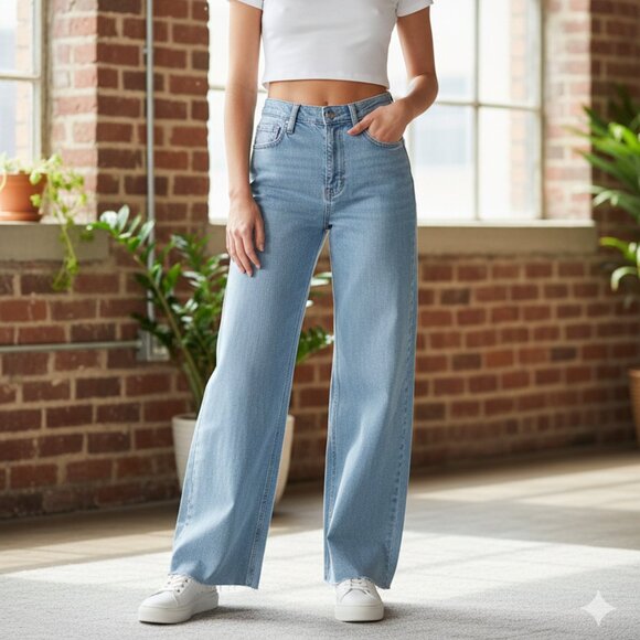 NWT! Women's Calvin Klein Ultra High Wide Leg Jeans - Size 28R - Robin's Egg - Picture 1 of 5